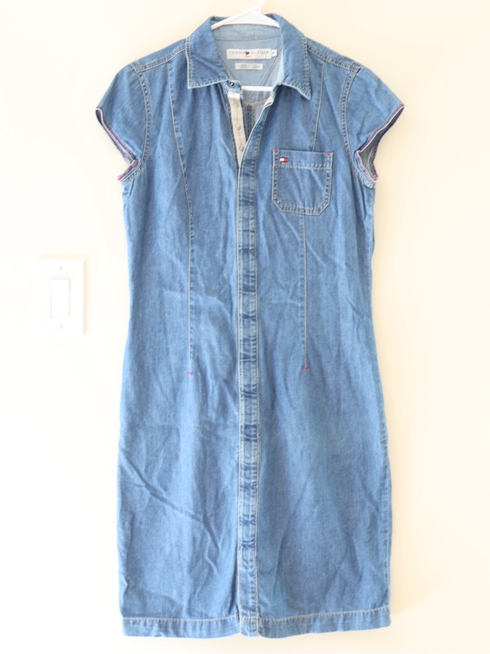 Vintage 90s Tommy Hilfiger Cotton Denim Midi Dress Y2K Retro Indie Classic Sz 6